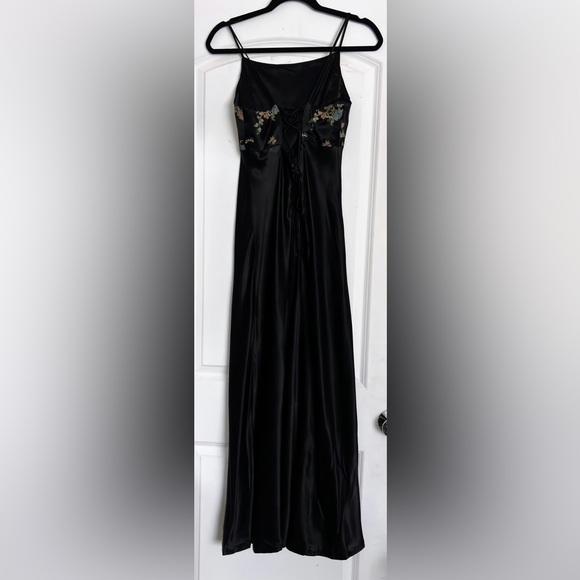 Y2K vintage satin oriental Asian lace up black dress party sz S/M - Picture 7 of 15